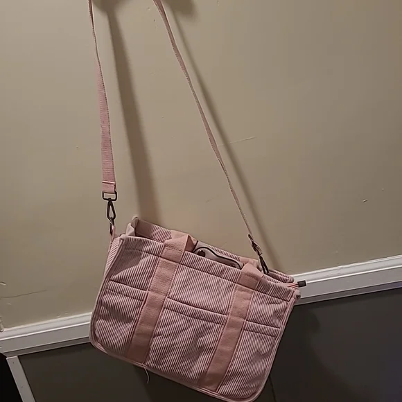 Baby Pink Corduroy Womens Tote Bag Collapsible Crossbody Purse - Picture 13 of 14